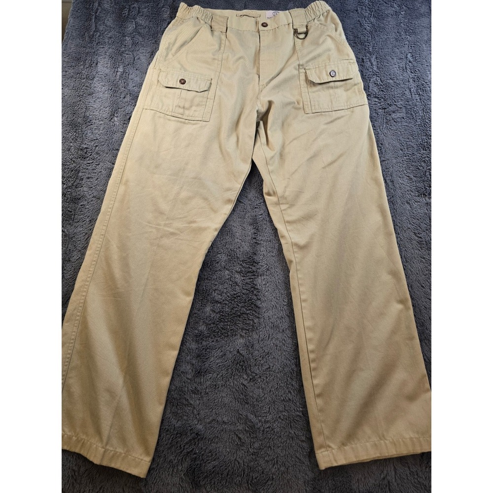 Haband Travelers Mens Cargo Pants Khaki Tan Elastic Waist D-Ring Size 36L 36x29